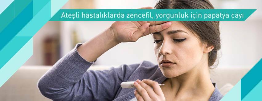 Ateşli hastalıklarda zencefil, yorgunluk için papatya çayı